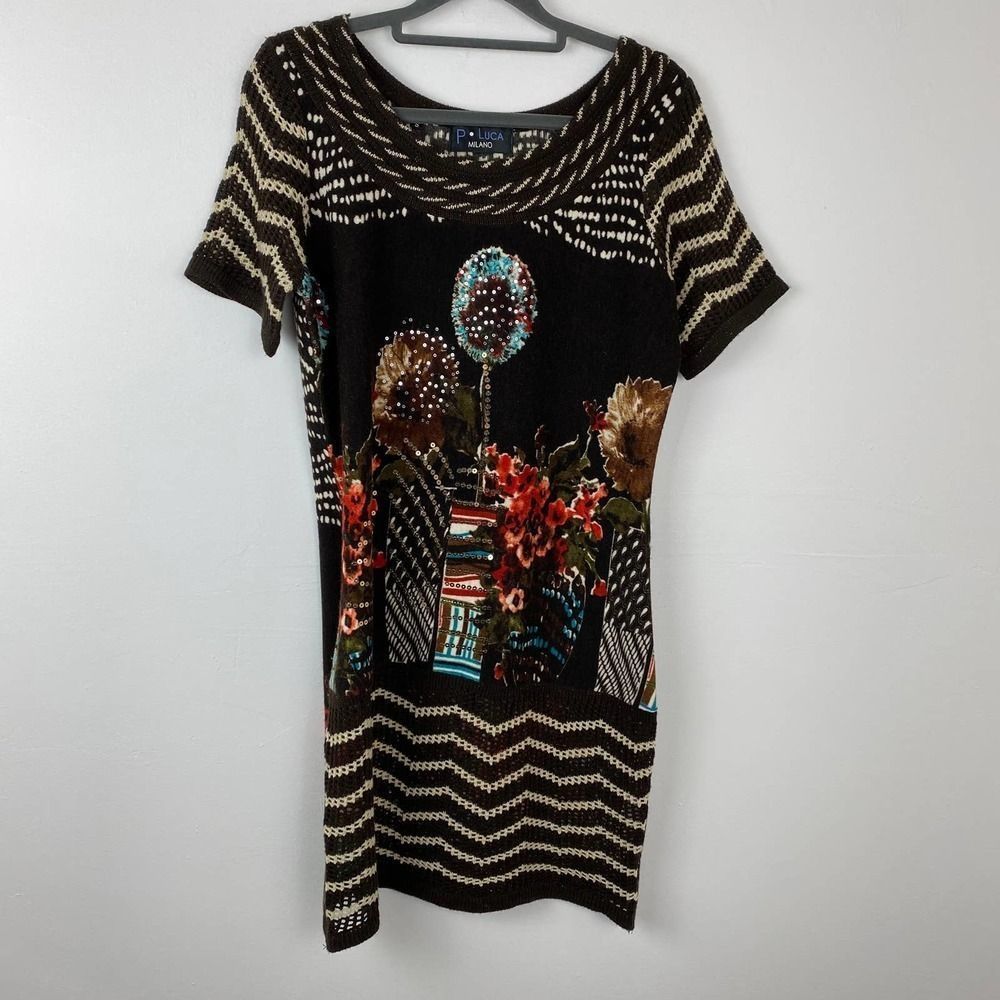 P. Luca Milano, Light multi colored short sleeve sweater.